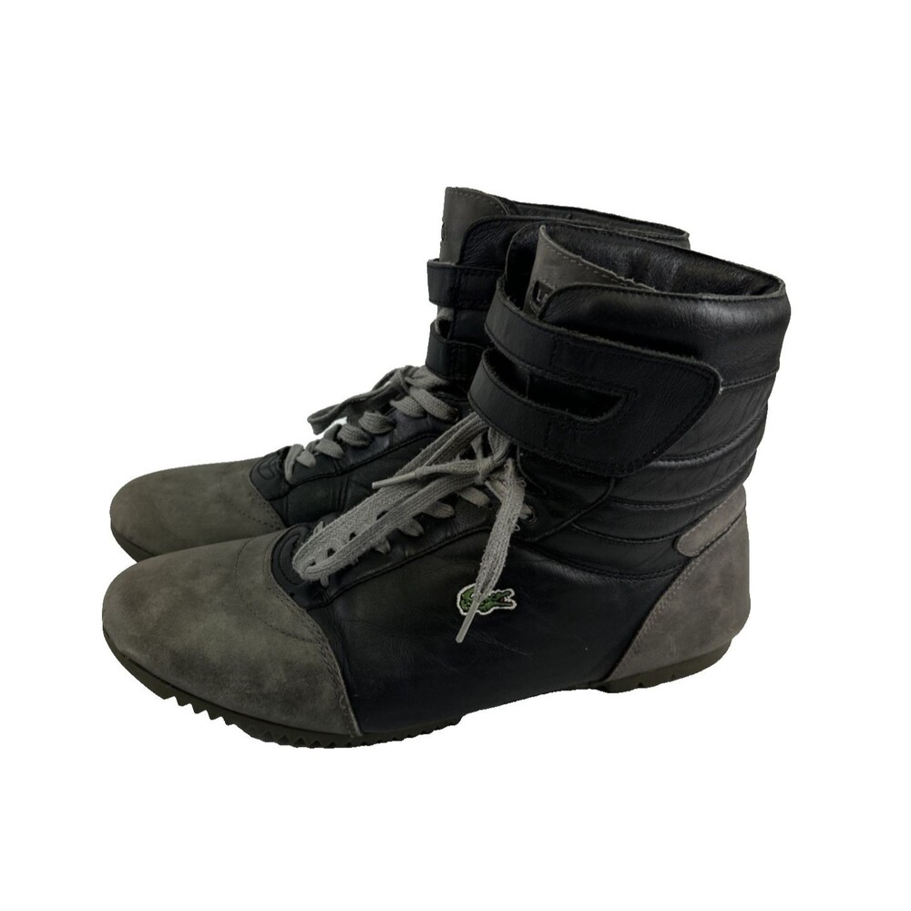 Lacoste Avalon Hi Top Sneaker Black Leather Lace Up Faux Fur Lined Womens 9.5